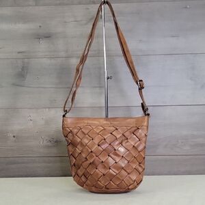 Vilenca Holland Anthropologie Brown Woven Leather Crossbody Shoulder Bag